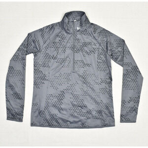 Under Armour 1/4 Zip Pullover Sweatshirt Geometric Polyester Gray L RUN Fitted